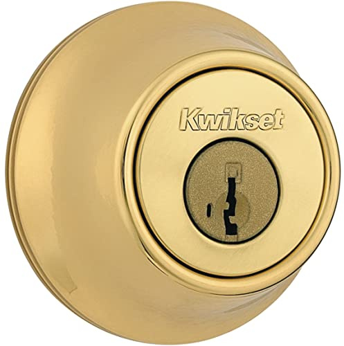 Kwikset 96600-573 Polished Brass 660 Single Cylinder Deadbolt Featuring SmartKey Security, Round