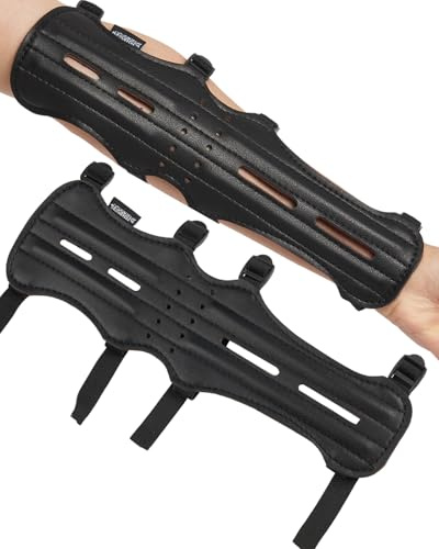 TOPARCHERY 12 Arm Guards for Archery, Cow Leather Long Arm Guard Protector with 4 Adjustable Straps for Shooting Hunting Target Practice (Black)
