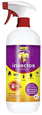 Flower - Insecticida Fin Insectos Listo Uso 1 Litro | Eficaz hasta 6 Meses | Sin Olor | Uso Interior y Exterior | Elimina y Previene Insectos, Multicolor, 6.5x6.5x25 cm, Insecticida