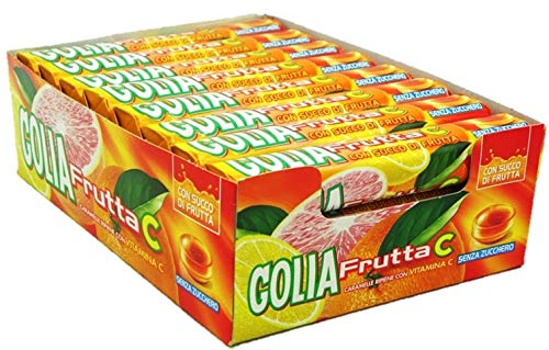 Golia Frutta C, Caramelle Dure Ripiene Gusto Agrumi, Senza Zucchero e Senza Glutine, con Vitamina C, Confezione da 24 Roll