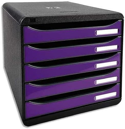 Exacompta 3097220D Premium Ablagebox mit 5 Schubladen für DIN A4+ Dokumente. Stapelbare Schubladenbox mit hoher Kapazität für mehr Platz auf dem Schreibtisch Big Box Iderama Schwarz|Violett