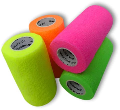 LisaCare NEON Bandage | Cohesive Bandage | Sports Association | Fixation Bandage | Wound Dressing | self-Adhesive elastically Stretchable | Set of 4