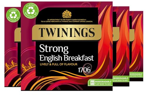 Twinings English Strong Breakfast Tea | Bold, Lively & Full of Flavour Black Tea | Multipack Bulk Buy, 320 (4 x 80) Biodegradable Tea Bags