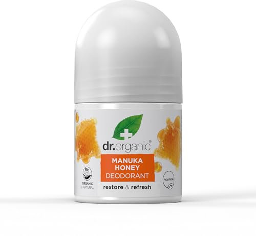 Dr Organic Manuka Honey Deodorant, Aluminium Free, Mens, Womens, Natural, Vegetarian, Cruelty-Free, Paraben & SLS-Free, Organic, 50ml, Packaging may vary