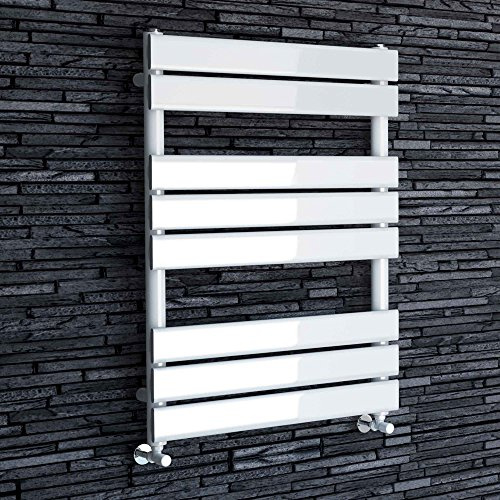iBathUK Zerith Wall Mounted Flat Panel Heated Towel Rail, 8 Column Slim Flat Steel Hydronic Central Heating High Thermal Output Designer Bathroom Towel Radiator in Matt White, 800 × 600mm