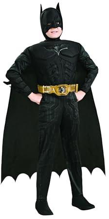 Rubies Offizielles Batman Begins Dark Knight Muskelkostüm für Kinder – Jumpsuit, Umhang, Gürtel & Maske enthalten