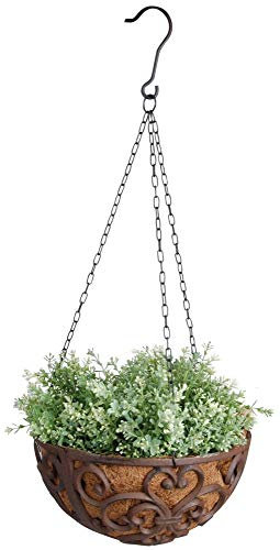 Esschert Design 2 Stück Blumenampel, Hängekorb aus Gusseisen mit Kokoseinlage, Größe L, Ø ca. 30 cm