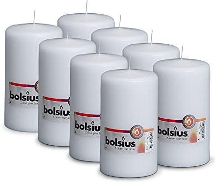 Bolsius Glatte Stumpenkerzen - Weiß - 8 Stück - 20 x 10 cm - Dekorative Haushaltkerzen - Länge Brenndauer 120 Stunden - Unparfümierte
