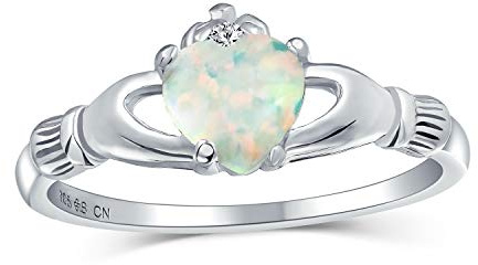 Personalisiere Schwesternschaft Schwester BFF Keltisch Irische Freundschaftsversprechen Krone Herz Weiß Erschaffener Opal Claddagh Ring Für Frauen Teenager .925 Sterlingsilber Oktober Geburtsstein