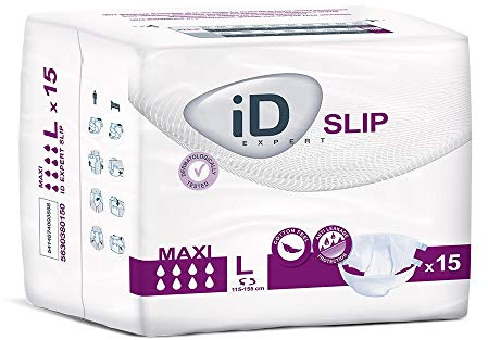 ID Expert Incontinence Pads, Fast Absorbing Disposable Briefs for Men and Women, Maxi, Heavy Absorption, Size Large 115-155 cm, Pack of 15