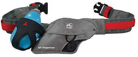 Kurgo Laufgürtel für freihändige Ausflüge mit Ihrem Hund, Mit Wasserflasche und Tasche, Einstellbare Größe, Rot/Grau, 1 Stück (1er Pack)