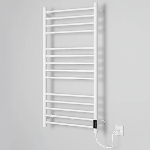 Manissa Siena White Electric Heated Towel Rail 600mm W x 1000mm H | Stainless Steel, Towel Warmer, Bathroom, 2/4hr Timer, Towel Radiator, Energy Efficient, Wall Mounted