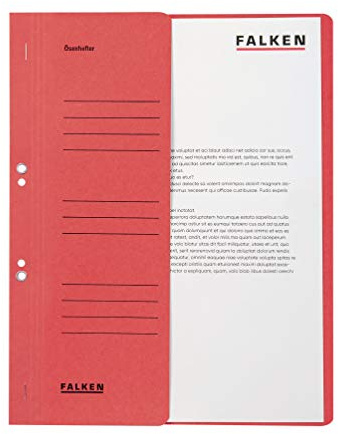 FALKEN 50x Ösenhefter aus Recycling-Karton für DIN A4 rot | Made in Germany mit halbem Vorderdeckel und kfm. Heftung Hefter Sammelmappe Dokumentenmappe