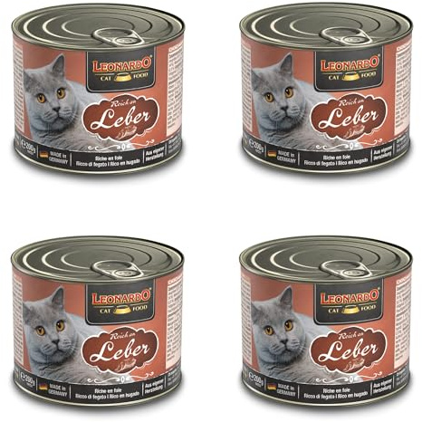 Leonardo Nassfutter [4x200g Leber] | Getreidefreies Nassfutter für Katzen | Feuchtfutter Alleinfutter aus der Dose
