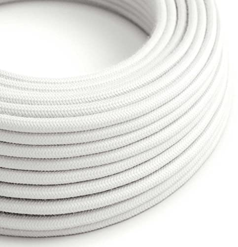 creative cables - Textilkabel rund, weiß Baumwolle, RC01-10 Meter, 3x0.75