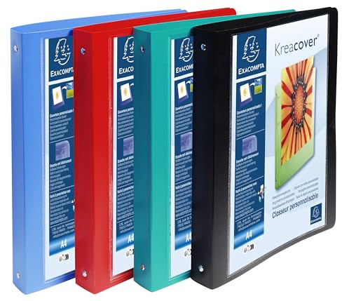 Exacompta 51229E 5er Pack Premium Kunststoff-Ringbuch KreaCover aus Kunststoff 4-O Ringe Füllhöhe 30 mm DIN A4 Plastikordner ideal für Büro und Schule farbig sortiert