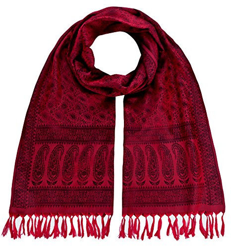 Maharanis Handgewebter Jacquard Seidenschal 100% reine Seide rot-schwarz