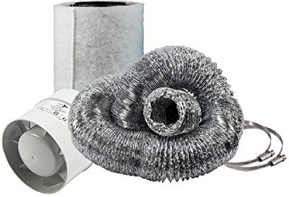 Cultivalley Mini Climate Set - 105m³ Tube Fan & 160m³ Activated Carbon Filter 100mm Ø - Set di Scarico per Piccole stanze, ad Esempio Tenda da Coltivazione Homebox Darkroom Hydroshoot Grow-Room