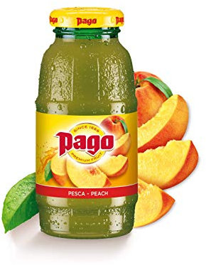 Pago – Peach - Natural Fruit Juice Drink, Vegan Friendly and Gluten Free, 200ml (Pack of 12 Bottles)