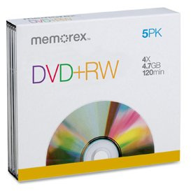 Memorex DVD+RW Discs, 4.7GB, 5/Pack