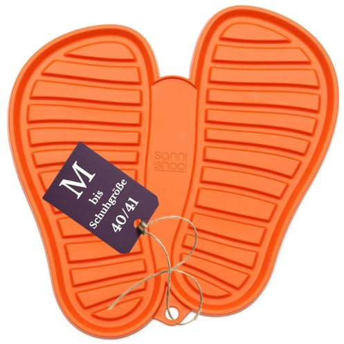 Sanni Shoo Schuhablage Schuhabtropfschale - M (bis Schuhgröße 41), orange | Flexible Schuhmatte Abtropfmatte; Waschbar bei 30°C, Schuhwanne aus BPA-freiem Kunststoff, in Europa gefertigte Schuhschale