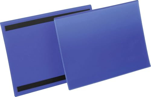 Durable Magnetische Kennzeichnungstasche A4, 50 Stück, blau, 174507 | Sichere Befestigung an Lagerregalen und Metallbehältern, aus Polypropylen, scannertauglich, Querformat