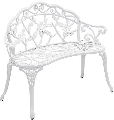 casa.pro Panca da Giardino Vintage con Schienale e Braccioli Panchina Decorativa con Motivi Floreali Arredo per Esterni Terrazzo Patio 99x54x78 cm Bianco