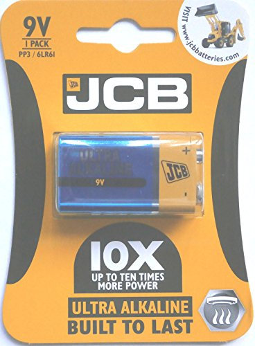 JCB - 9V Batteries - Ultra Alkaline Batteries, Built To Last - Alkaline - 9V Battery x 1 - Smoke Alarm Battery 9V - 10 x More Power - Perfect for High Drain Devices