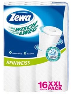 Zewa Wisch und Weg Haushaltstücher Reinweiß, 1er Pack (1 x 16 Rollen)