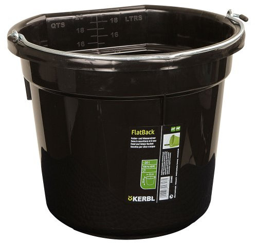 Kerbl Futter- und Wassereimer FlatBack, schwarz, 20l, Kunststoff, 1 Fressplatz, extrem robust, mit Füllskala