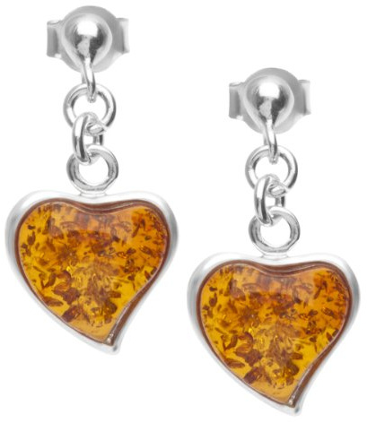 InCollections Damen-Ohrhänger Herz 925 Sterling Silber 2 Bernsteine gelb 20 mm