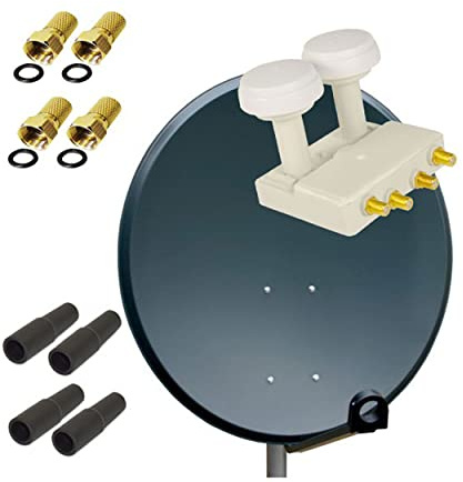 Premium X Satelliten-Komplettanlage 80cm Satellitenschüssel ALU Antenne Quad LNB Monoblock Astra Hotbird, 2 SAT bis 4 Teilnehmer