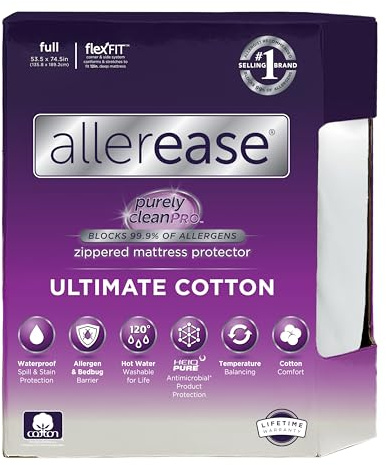 AllerEase Ultimate Allergy Protection and Comfort Zippered Mattress Protector, Full, White