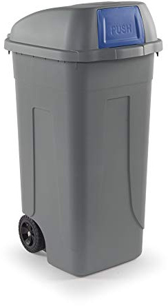 Mobil Plastic - Bidone Raccolta Differenziata 100L | Contenitore Rifiuti con Coperchio a campana e aletta basculante di colore Blu | Pattumiere Ecologiche per Casa e Ufficio - Corpo Grigio