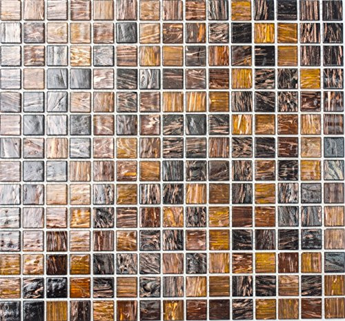 Mosaik Quadrat mix Goldstar braun Glas changierend Effekt italienischer Stil Fliesenspiegel, Mosaikstein Format: 20x20x4 mm, Mattengröße: 327x305 mm, 10 Matten