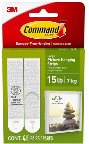 Command Große Bilderaufhängestreifen, Klebestreifen, weiß — beschädigungsfreies Aufhängen — für Bilder, Rahmen und Spiegel, Wanddekor und Schilder — hält bis zu 7,2 kg, 8 Stück (1 Stück)