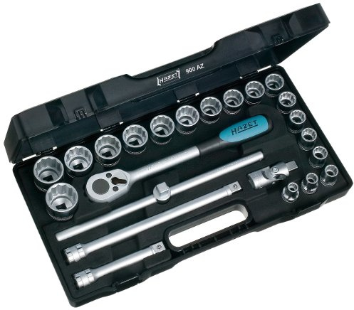 HAZET Steckschlüssel-Satz 900AZ, 1/2 Zoll (12,5 mm) Vierkant, Länge 355 mm | 1/2 Zoll (12,5 mm) Vierkant hohl, Antrieb 1/2 Zoll (12,5 mm) Vierkant hohl, Abtrieb Außen-Tractionsprofil Doppelsechskant