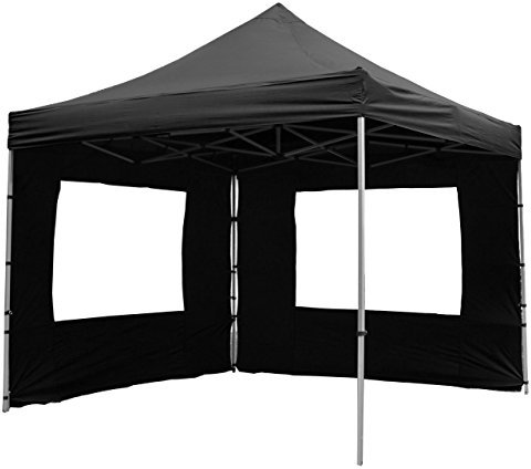 Nexos PROFI Falt-Pavillon Partyzelt mit 2 Seitenteilen hochwertige Ausführung für Garten Terrasse Feier Markt als Unterstand Plane wasserdichtes Dach 3 x 3 m schwarz