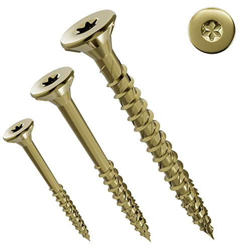 Jet-Fast Premium Vis universelles 3,5 x 50 mm, 200 pièces, tête fraisée duo, pointe autoforeuse, filetage partiel, TX, zingage jaune, vis à bois, vis pour panneaux de particules, pointe Cut