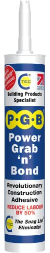 PGB Power Grab n Bond TRIBRID Technology Contact Adhesive - Strong Construction Bonding - Glass, Mirror & Tile Adhesive - Cartridge - Grey - 290ml