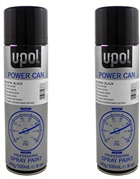 U-POL 2 x Power Can SATIN BLACK Paint 500ml Aerosol UPol Powercan Satin Black - Durable top coat with a satin finish 2 x 500ml Aerosol Cans
