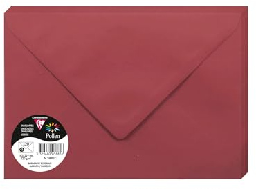 Clairefontaine 5882C - Pacco da 20 Buste gommate - Formato C5 16,2x22,9cm - 120g/m² - Colore bordeaux -Inviti Eventi e Corrispondenza - Gamma Pollen - Carta Premium Liscia
