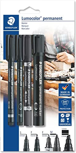 STAEDTLER Lumocolor 60 BK permanent marker Set mit unterschiedlichen Spitzen, 4 Stück auf Blisterkarte, Weiß, 1 Stück (1er Pack)