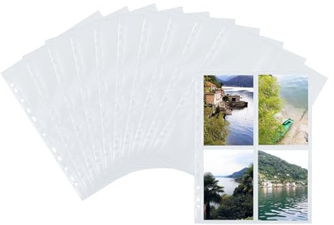 HERMA 7585 Fotohüllen für Ordner, 10 Stück, 10x15 cm, 4 Fächer geteilt, beidseitig bestückbare Fotophan Fotosichthüllen Sammelhüllen Postkartenhüllen Prospekthüllen mit Eurolochung, weiß