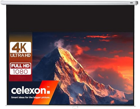 celexon Economy Rollo-Leinwand 80 | 180x102 cm 16:9 | manuell ausziehbare 4K, Full-HD Beamerleinwand für Projektionen im Heimkino & Büro | Wand- & Deckenmontage/zum Aufhängen