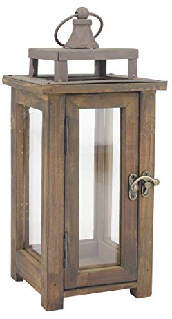 Stonebriar Lanterna decorativa rustica in legno Hurricane con maniglia e porta a battente, piccola, marrone
