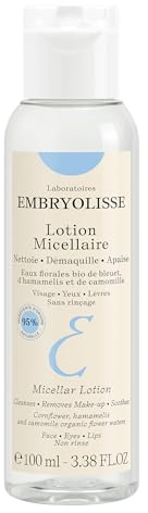 Embryolisse Micellar Lotion Makeup Remover for Sensitive Skin, Gentle Cleansing and Toning Floral Water with Chamomile, Cornflower & Witch Hazel, No-Rinse, 3.38 Fl Oz