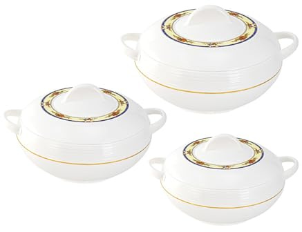 3pc Ambiente Casserole Set Insulated Food Warmer Round Thermal Hotpot 3 Sizes [White]