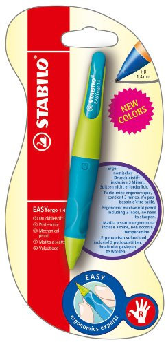 Ergonomischer Druck-Bleistift für Rechtshänder - STABILO EASYergo 1.4 in neonlimonengrün/aquamarine - Härtegrad HB