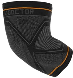 Shock Doctor Compression Knit Elbow Sleeve with Gel Support, Black/Grey, Adult-X-Large